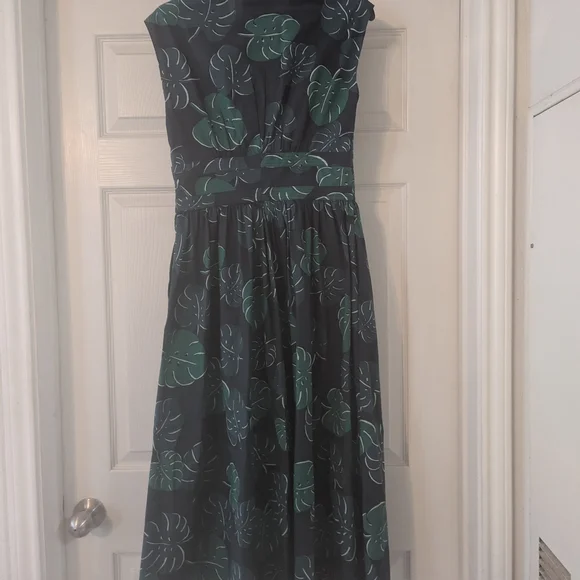 Kate Spade Dark Green Leaf Print Midi Dress - Picture 3 of 8